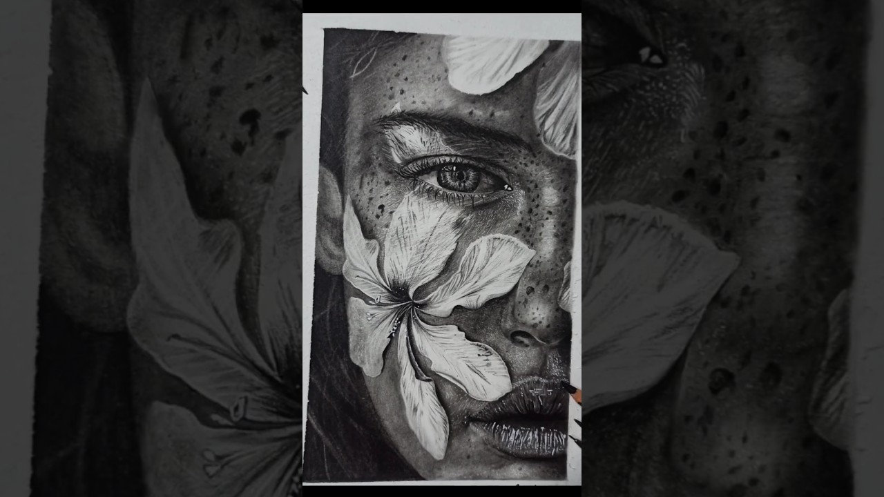 From Outline to Hyperrealism ✨ | Half Face Girl Drawing Transition | Hyper Realistic Sketch Art 🔥