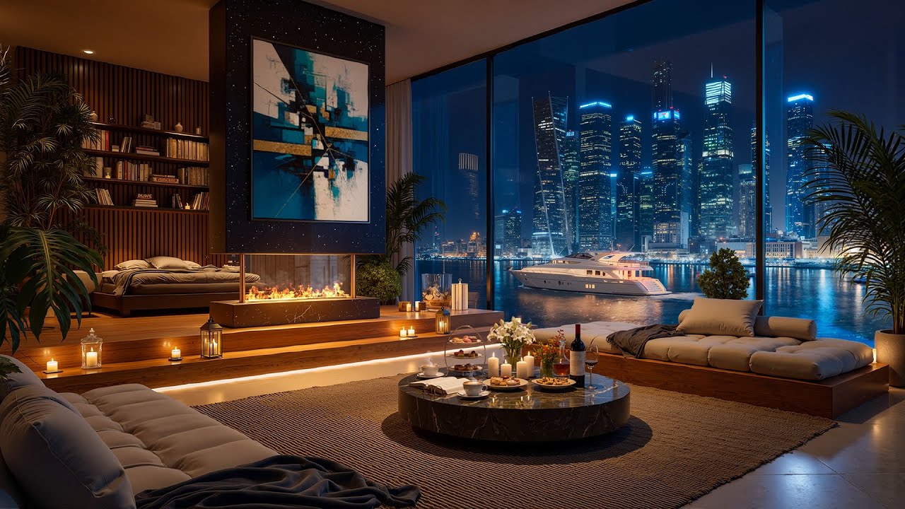 Cozy Riverside Apartment & Soft Jazz Piano | Relaxing Jazz Instrumental Music for Work, Study