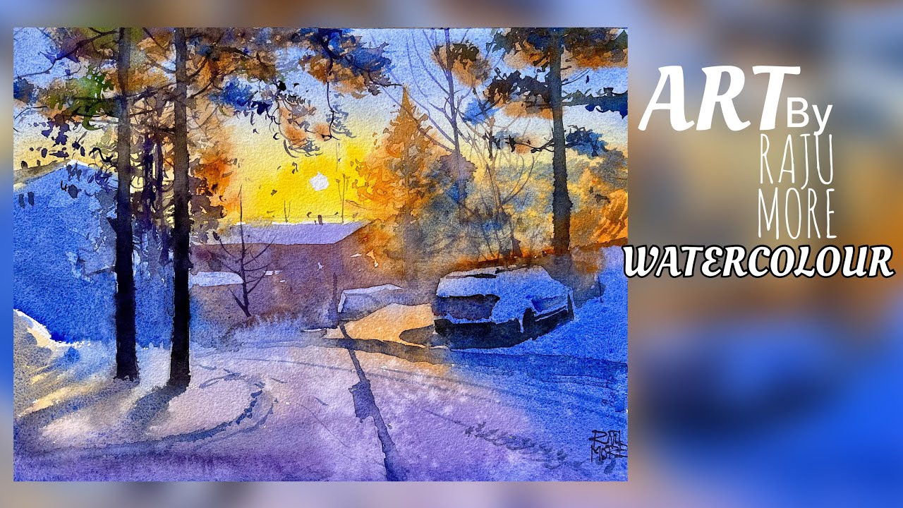 Watercolor Winter Sunrise Landscape Painting Tutorial for Beginners ...