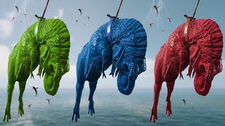 Colorful T-Rexs, Stegosaurus, Stegoceratops, Brachiosaurus Hunting Fighting Jurassic World Evolution