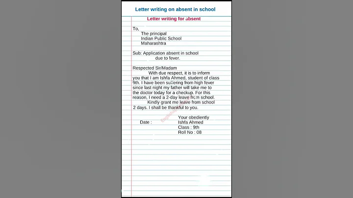 Letter Writing on absent in school/letter Writing for absent #letter #shorts