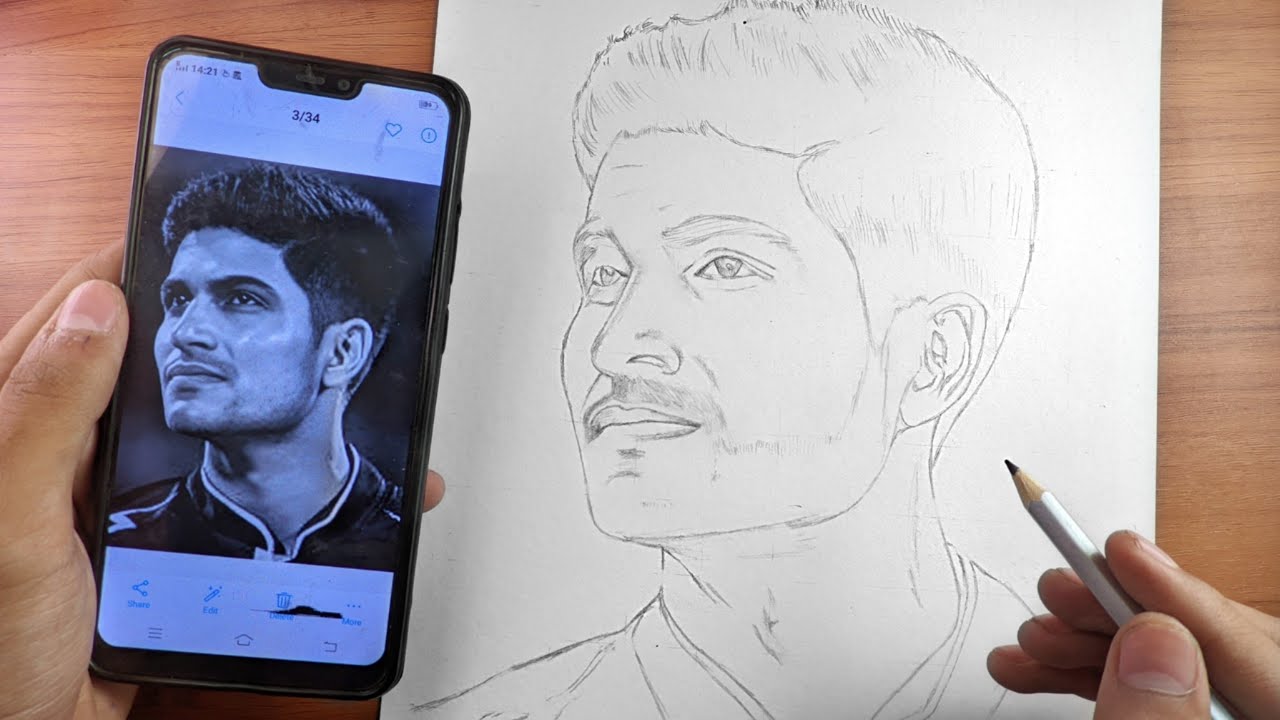 how to draw Shubman Gill | step by step outline tutorial for beginners ...