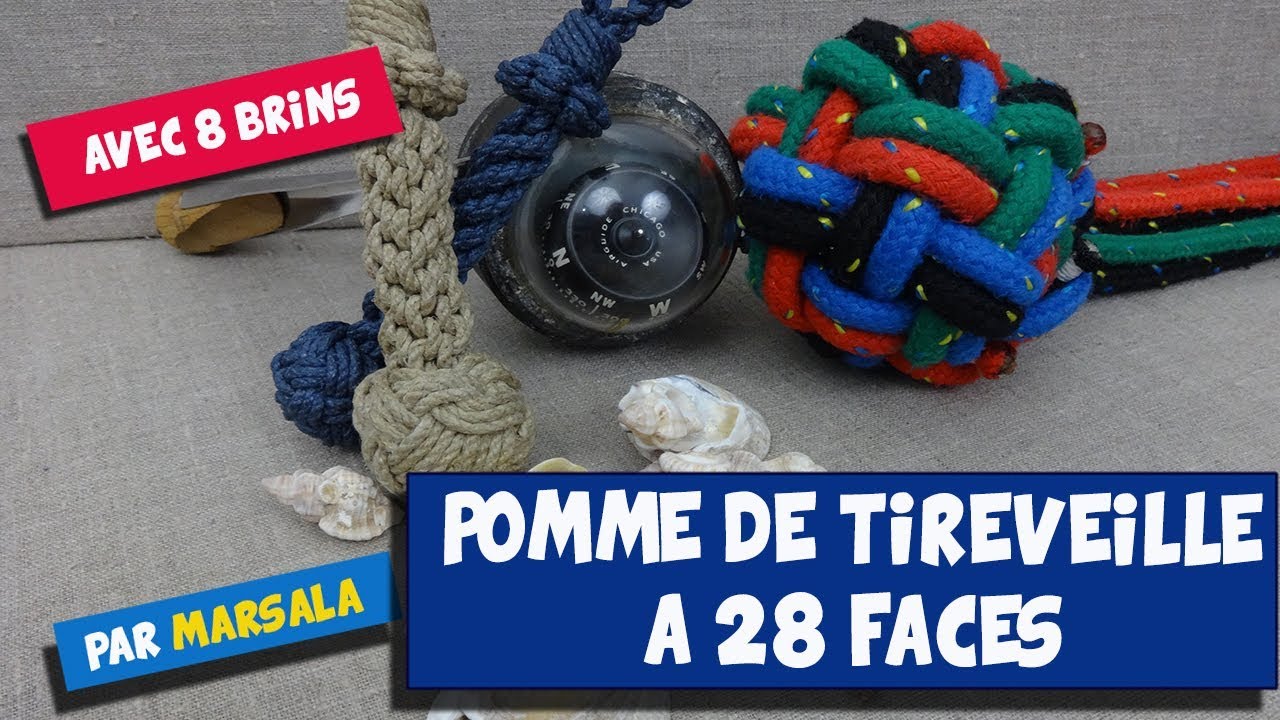 Noeud : Pomme de tireveille à 28 faces à 8 brins #Noeud décoratif #Pomme