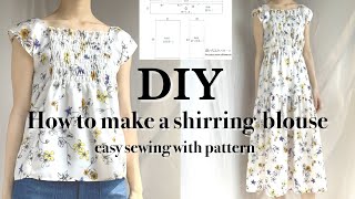 四角く切ってまっすぐ縫うだけのシャーリングブラウスの作り方/How to make shirring blouse