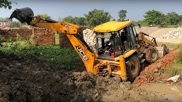 JCB Backhoe Loader Machine Making Foundation - JCB Working Bridge Construction -2