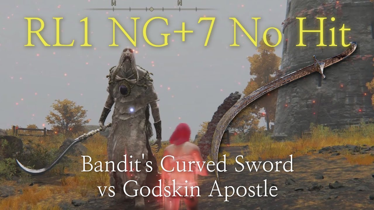[Elden Ring] Bandit's Curved Sword vs Godskin Apostle (RL1 NG+7 No Hit