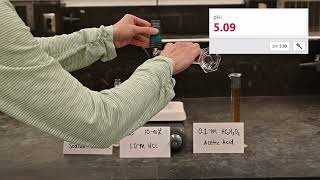 How does amount of strong acid\/base affect pH: 0.1M HC2H3O2 + 0.1M NaC2H3O2 ADD 0.010mol HCl