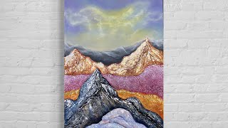 Paintings with putty. Relief paintings with texture paste, acrylic, gilding. Painting Mountains