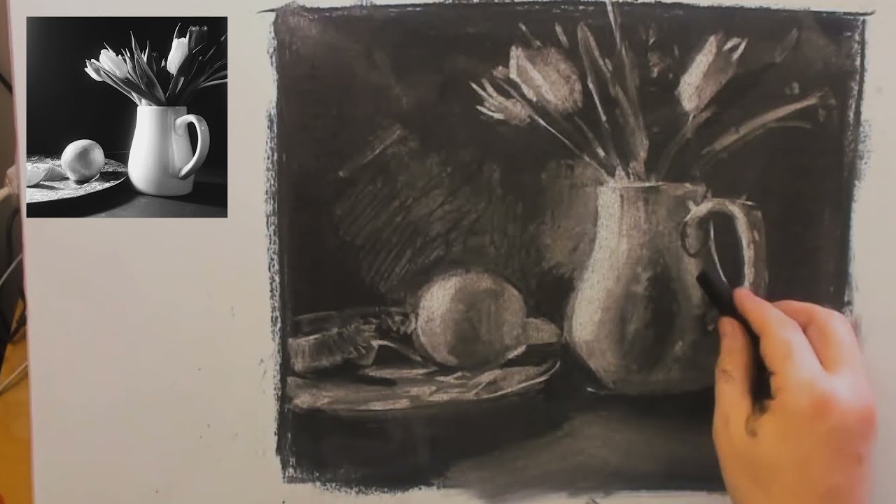 Charcoal drawing, Charcoal art, Still life drawing