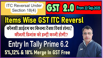 GST ITC Reversal Under Section 18(4) Entry in Tally Prime | GST ITC Reversal GST2.0 After 22Sep 2025