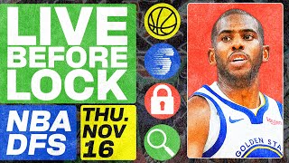 NBA DFS Deeper Dive \& Live Before Lock (Thursday 11\/16\/23) | DraftKings \& FanDuel NBA Lineups