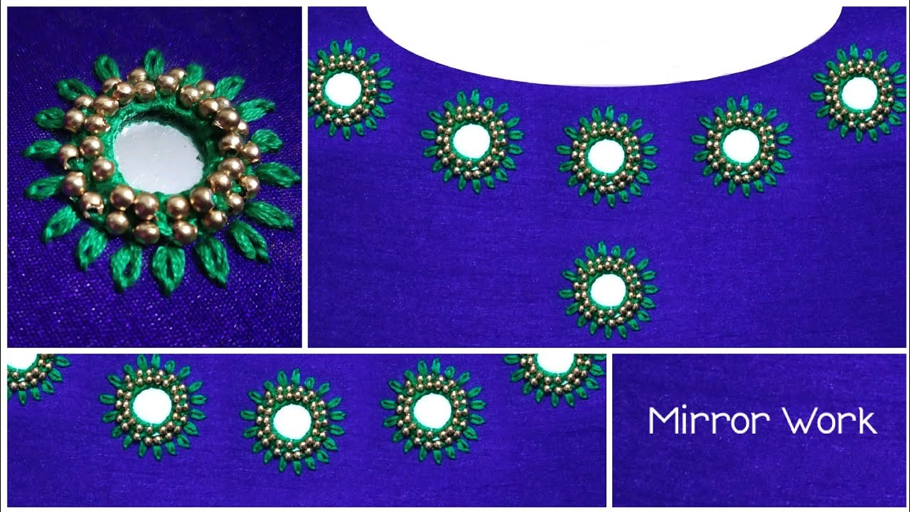 Hand Embroidered Kurti Neck Design / Mirror Work Tutorial/ Easy to Learn