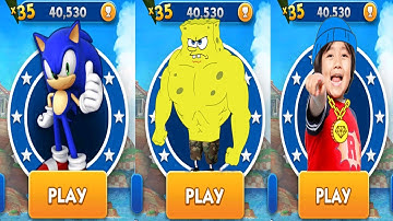Sonic Dash vs Tag With Ryan vs SpongeBob Sponge on the Run - All Characters Unlocked & All Bosses