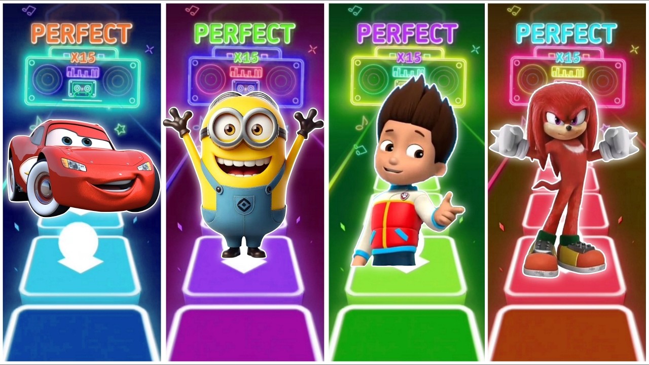 McQueen 🆚 Minions 🆚 Ryder 🆚 Knuckles in Tiles Hop EDM Rush🎶