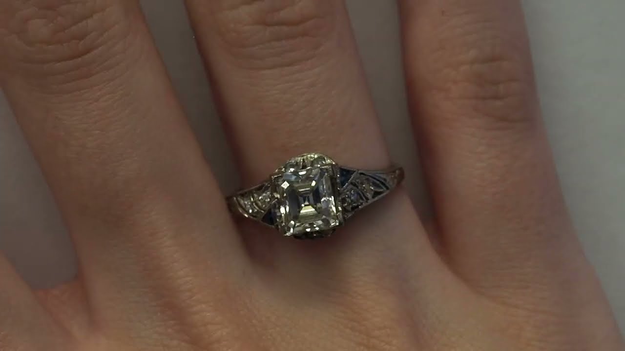 1920s Platinum Art Deco Antique Step Cut Diamond Engagement Ring - Veg#32