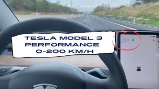 Tesla Model 3 Performance 0-100 km/h 0-200 km/h