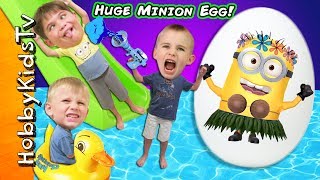 Biggest MINION EGG! Surprise Toys + Despicable Me 3 Luau ToysReview Family Fun HobbyKidsTV