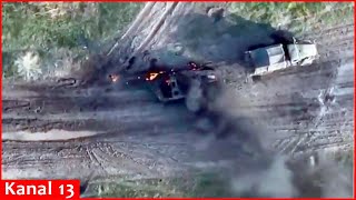 Paratroopers hit Russian Kamaz, which brought ammunition and combat equipment at the edge of forest