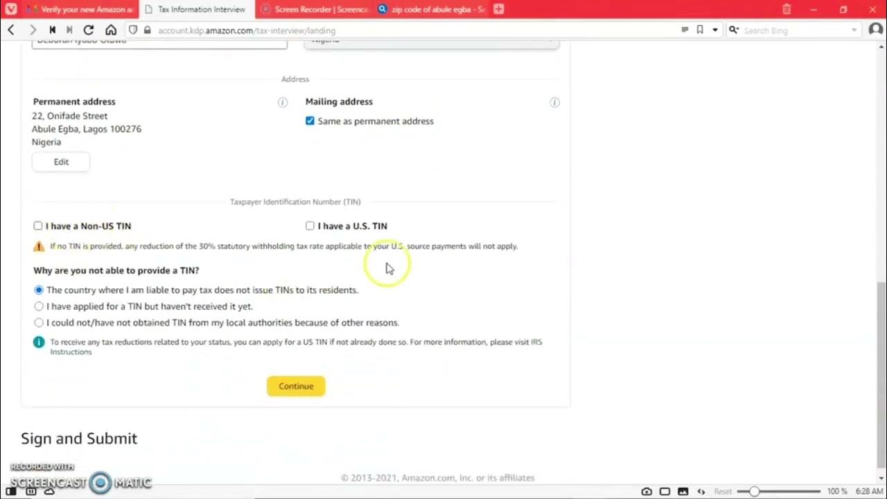 HOW TO FILL TAX INFORMATION FOR AMAZON KDP YouTube