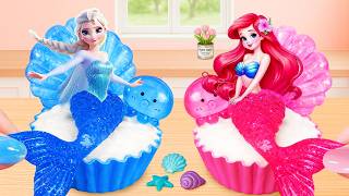 Blue vs Pink Mermaid Shell Cake Battle 🧜‍♀️🐚 Satisfying Decorating ASMR Challenge | Lily Little Cake