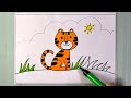 How to Draw easy Tiger scenery Step by Step for beginners and Kids | Cute Tiger drawing
