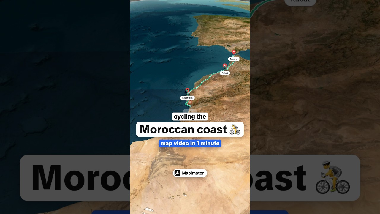 Cycling the Moroccan coast, animated 🚴 #morocco #mapanimation