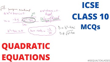 ICSE CLASS 10 | MATHS Quadratic Equations | MCQs Important Questions Revision CBSE