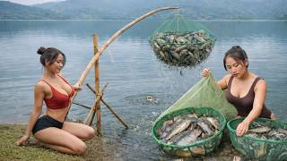 Timelapse: 30 days of a beautiful girl fishing on a large lake