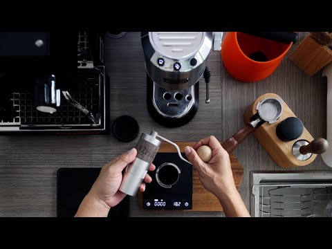 Coffee Latte with DeLonghi Dedica EC685 and 1Zpresso Q2 Hand Coffee Grinder.
