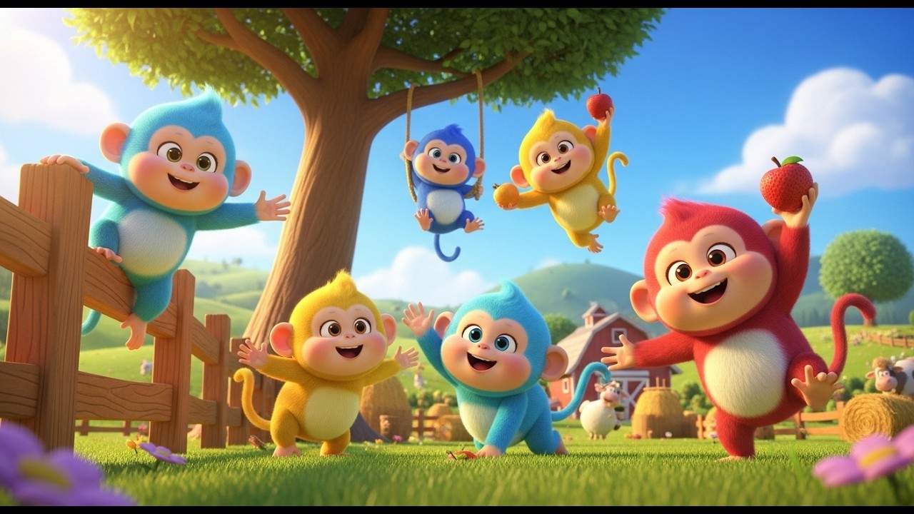 Five Little Monkeys at MacDonald’s Farm 🐒 A Silly Animal Song Full of Laughs