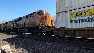 Huge slow 3x3x0 Mega Stack train ft NS power!! BNSF Transcon: Emporia sub..2/20/23