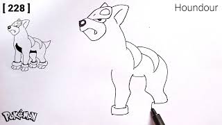 Houndour Drawing | How To Draw Pokemon No 228 | Generation 2