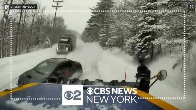Car Crashes Into Plow Truck On Snow Covered Road In North Country