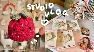 studio vlog // crochet🔸stickers🔸pins and shop prep🍓