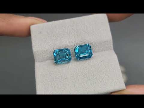 Pair of natural blue zircons in octagon cut 10.66 carat, Cambodia Video  № 2