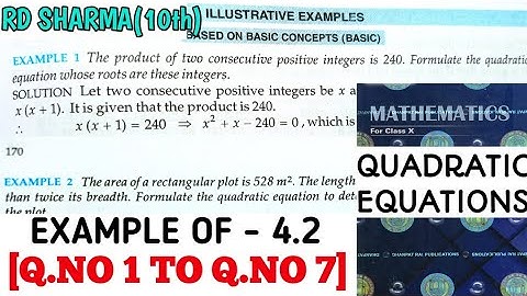 RD SHARMA CLASS 10 QUADRATIC EQUATIONS EXAMPLE OF EX- 4.2[Q.NO 1 TO 7] MATH FEAR | CHAPTER 4 |CBSE