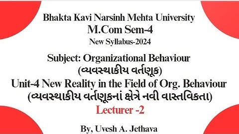 #bknmu_mcom_sem_4 Organizational_Behaviour Unit-4 New Reality inthe Fieldof Organizational Behaviour