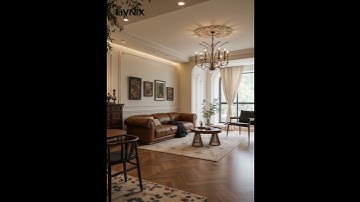 Brown Leather Sofa & Grand Chandelier: A Stylish Home Space