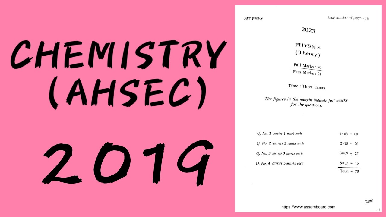 Chemistry AHSEC Assam Science Class XII Question Paper 2019 |