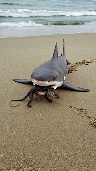 Shark Emerges from Water to Devour a Komodo Dragon!