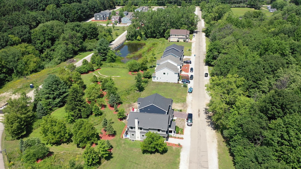 Drone Aerial View of Lake Michigan Vacation Rental Community Harbor