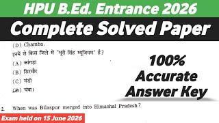 COMPLETE SOLVED PAPER HPU B.ED. ENTRANCE 2026
