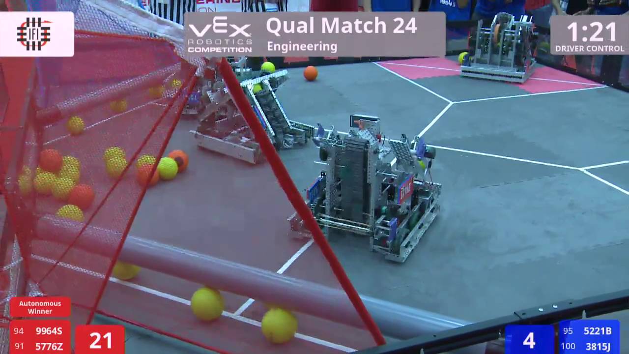 VEX Worlds 2016 - VRC High School - Engineering - Qual 24 (9964S 5776Z) 130 vs 11 (5221B 3815J)