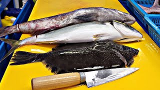 There are three types of fish here.  Fish cutting skills, delicious sashimi