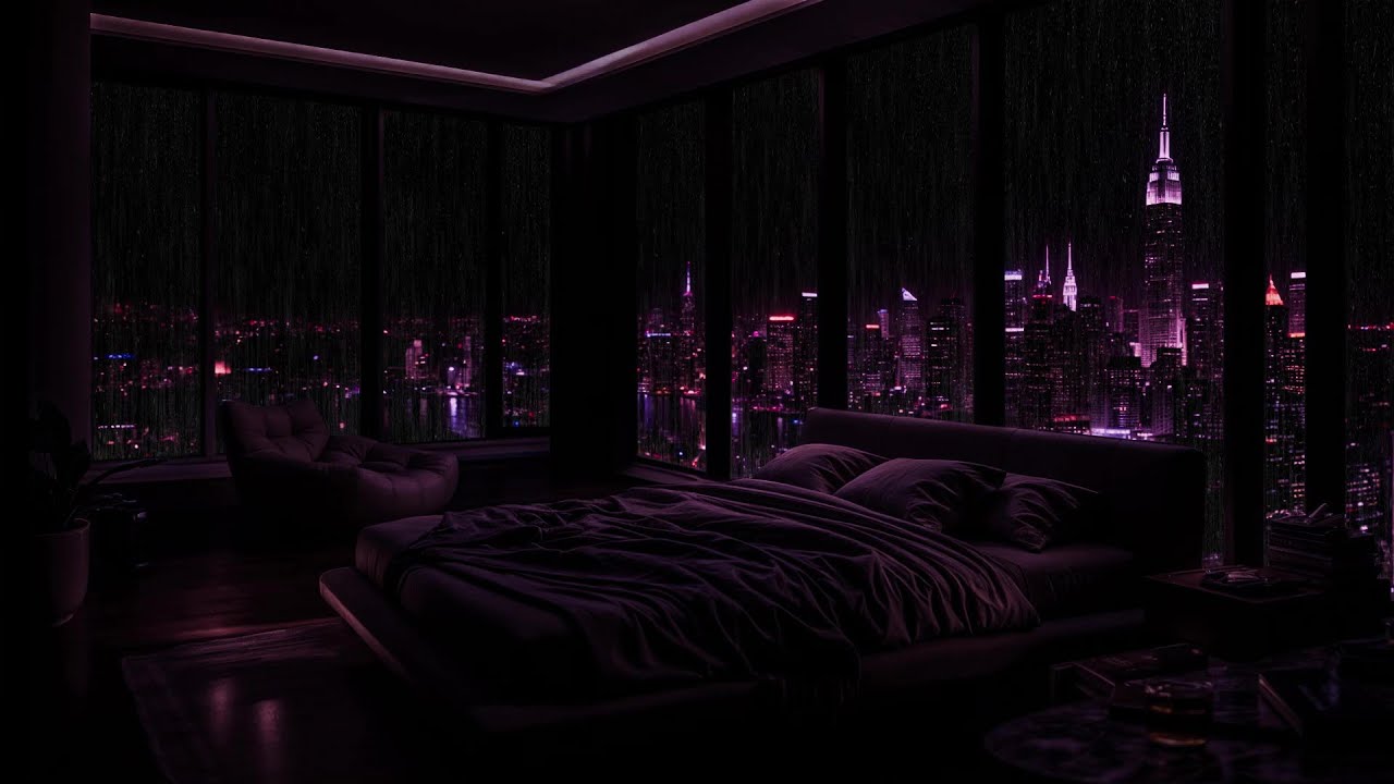 Photo inspiration: Visual Reference: Midnight Nyc Luxury Apartment Cozy Rainy Bedroom Ambience For Sleep