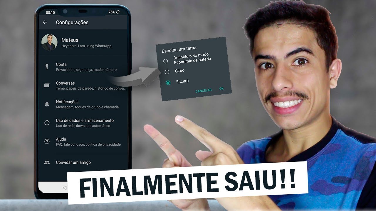 FINALMENTE SAIU! Como ativar o TEMA ESCURO no WHATSAPP OFICIAL - YouTube