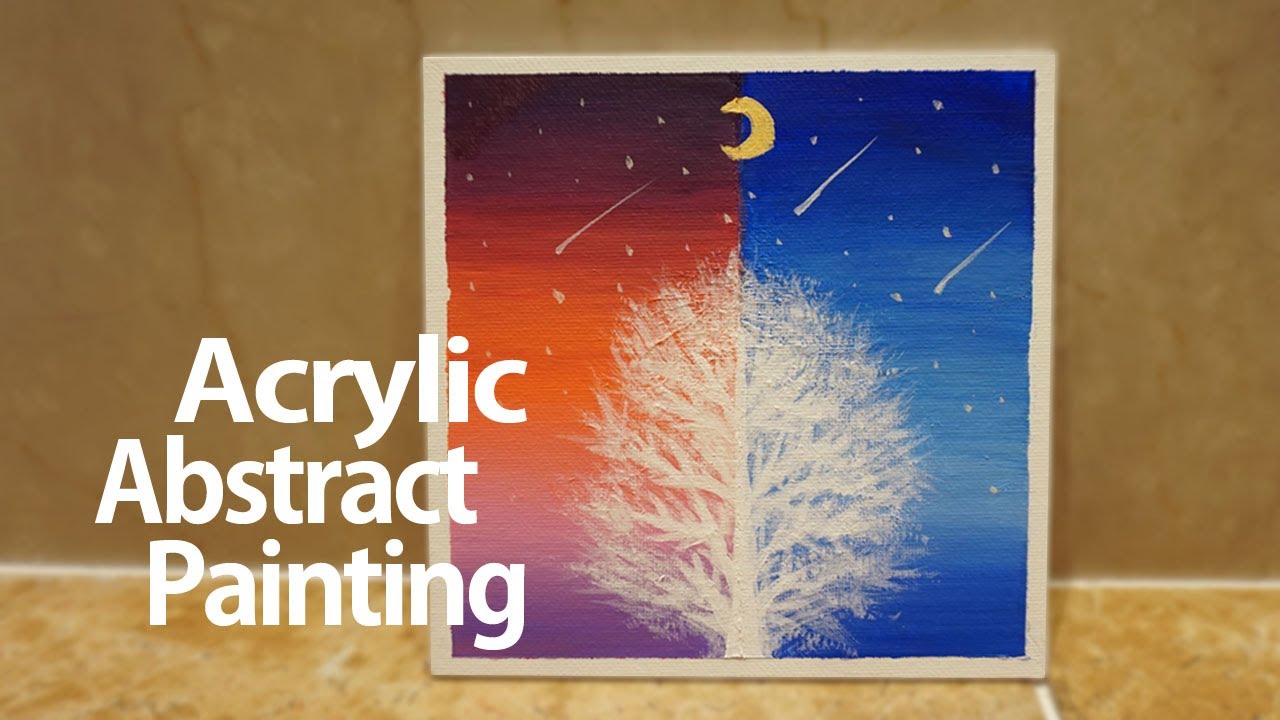 Half and half Acrylic abstract painting25 White tree Easy
