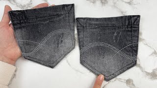 The pockets of old jeans are turned into a work of art! Beautiful sewing