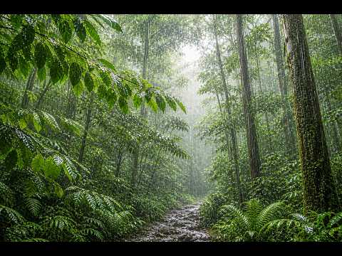 Heavy Rain on Forest Leaves at Night | Fall Asleep Fast (No Thunder) (8 Hours))