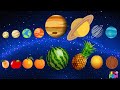 Juego comparacin de planetas con frutas  tamaos de los planetas  juego para nios  leofuntv